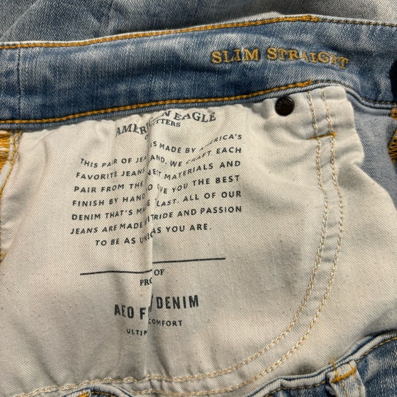 AMERICAN EAGLE Sz 38 x 32” Slim Straight Mid-Wash Splatter Colourway Zipper - Picture 8 of 10